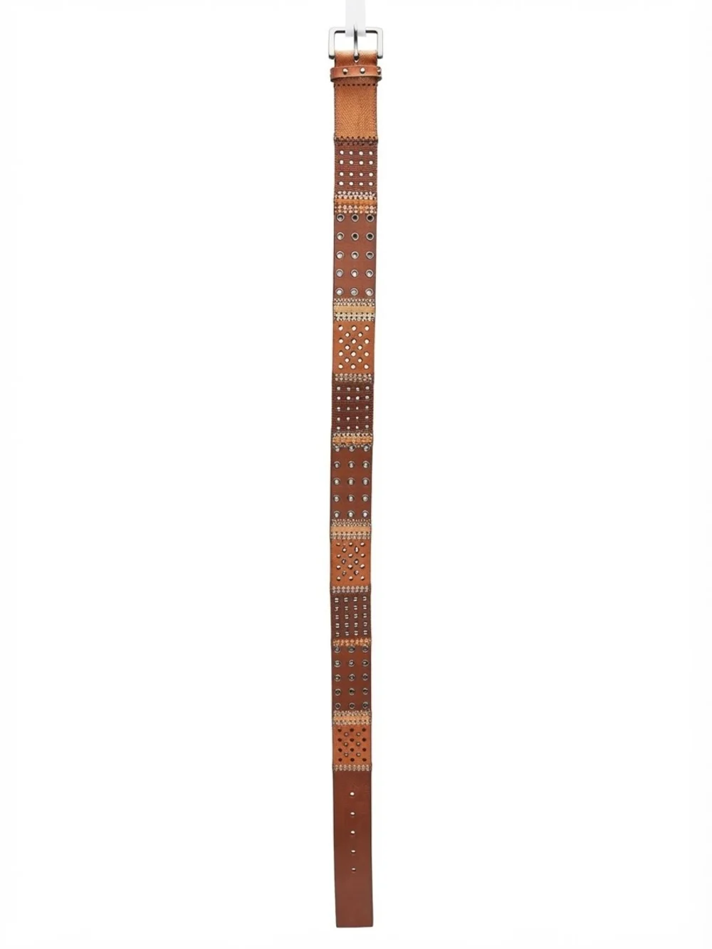 Fossil Two-Tone Studded Leather Belt - Brown/Tan